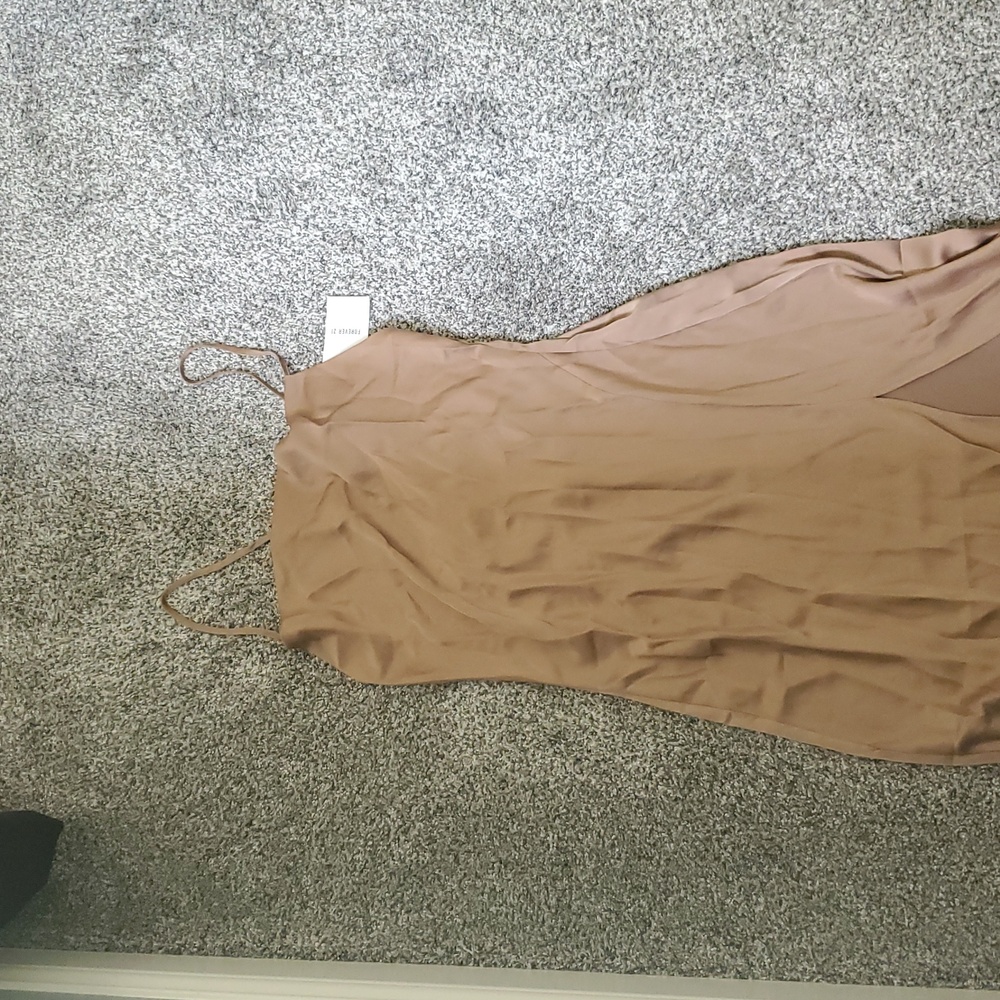 Tan Cowl Neck Satin Slip Dress